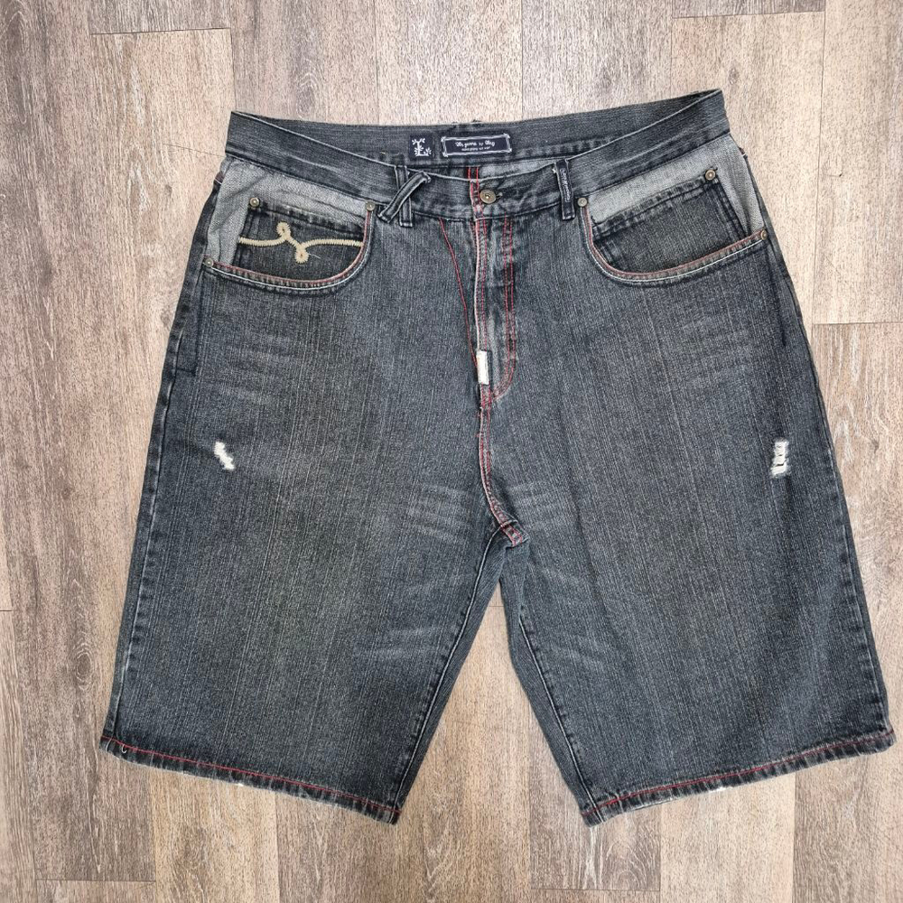 Men's Black Washed Denim Jean Shorts with Subtle Distress